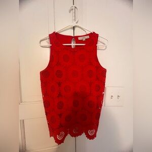 LOFT Bright Red Lace Overlay Sleeveless Top